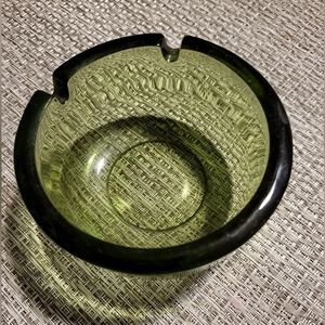 MCM Green Glass Round Ashtray Dual Holders